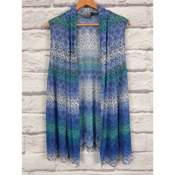 Chico's Womens XL Travelers Boho Coastal Resortwear Artsy Geometric Duster Vest - Picture 3 of 11